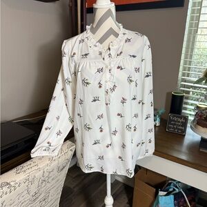 LOFT Cream Long Sleeve Relaxed Blouse